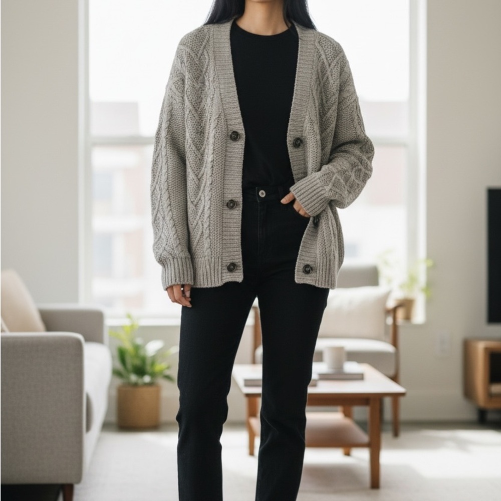 Cozy Gray Cable Knit Sweater